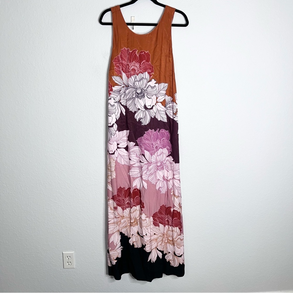 Anthropologie Maeve Maxi Dress Women’s XL Floral Twist Back Orange Slit Sides Q - Picture 4 of 11